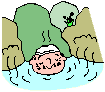 岩風呂に入っているおじいさん