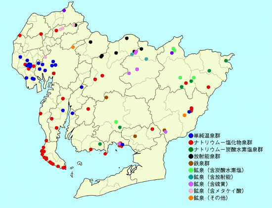 愛知県の温泉の地図