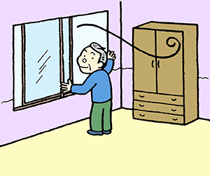 窓を開けて換気する人の絵