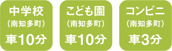 中学校車で10分、こども園車で10分、コンビニ車で3分 スマートフォン用