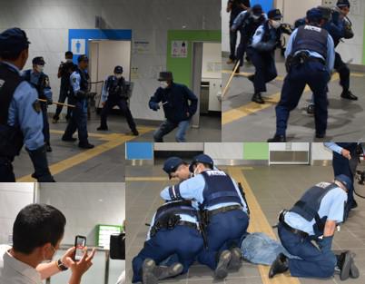 名鉄布袋駅における不審者対応訓練