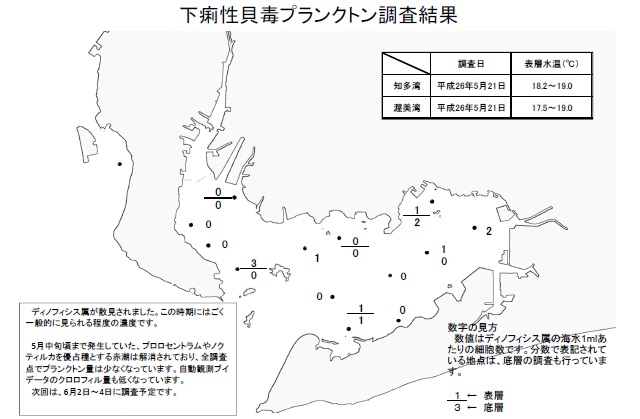 下痢性貝毒原因プランクトン調査結果（平成26年5月21日） 