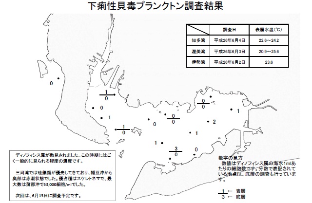 下痢性貝毒原因プランクトン調査結果（平成26年6月2～4日） 