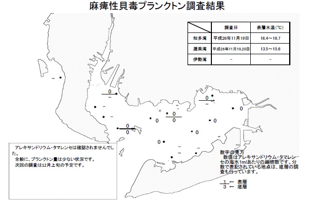 麻痺性貝毒原因プランクトン調査結果（平成26年11月19～20日）