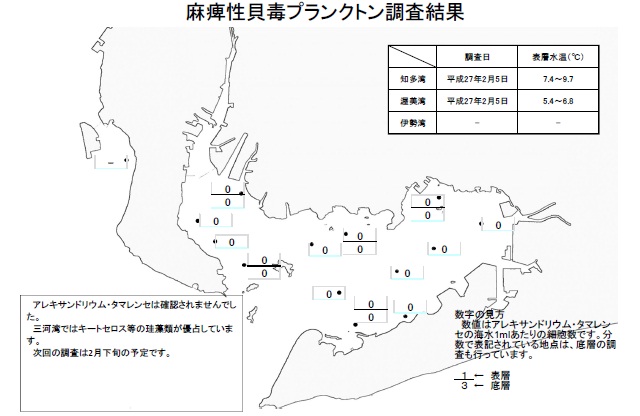 麻痺性貝毒原因プランクトン調査結果（平成27年2月5日）