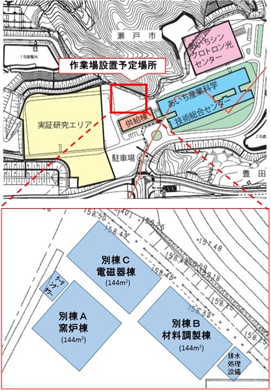 「知の拠点あいち」全体図と新築する作業場の設置場所