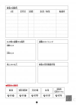 家族の連絡先等メモ／緊急時の連絡先