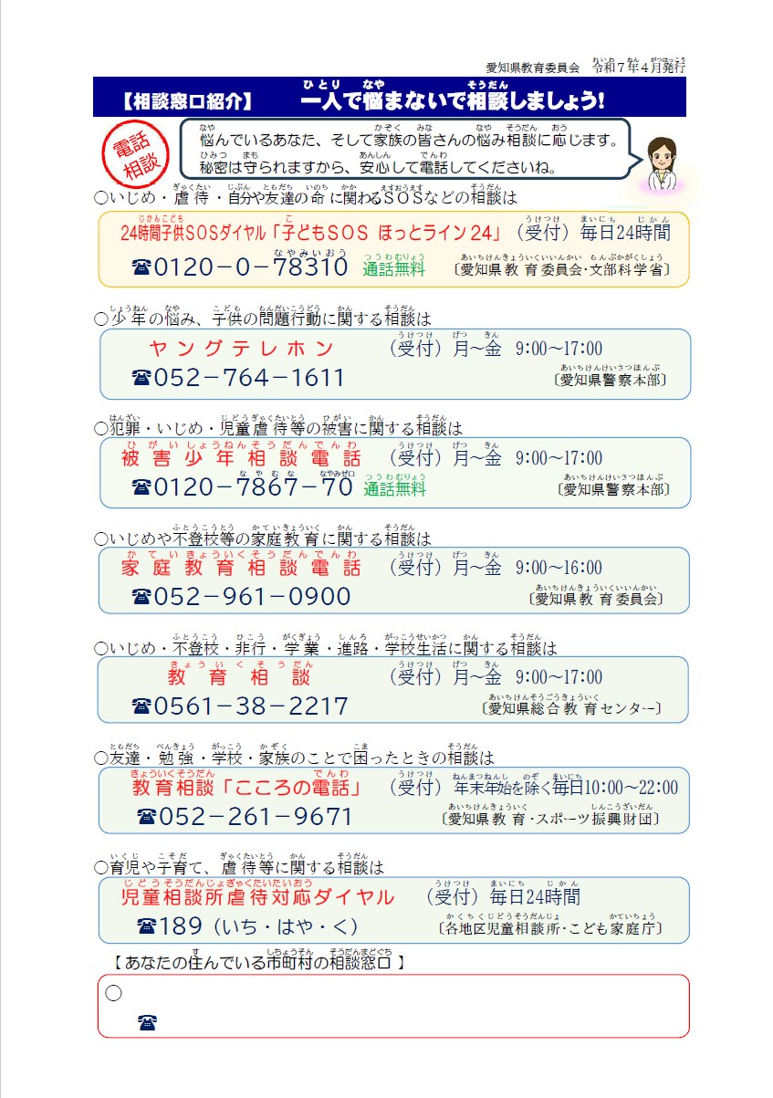 相談窓口(表面)