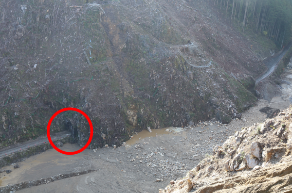 木が無い山にトンネルが通っている様子