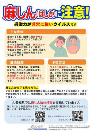 リーフレット「麻しん（はしか）に注意！」
