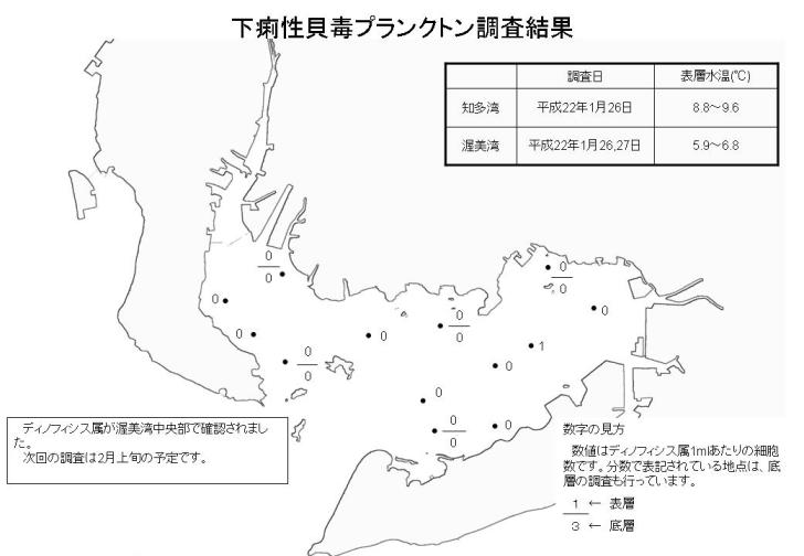 下痢性貝毒プランクトン調査結果（平成22年1月28日）