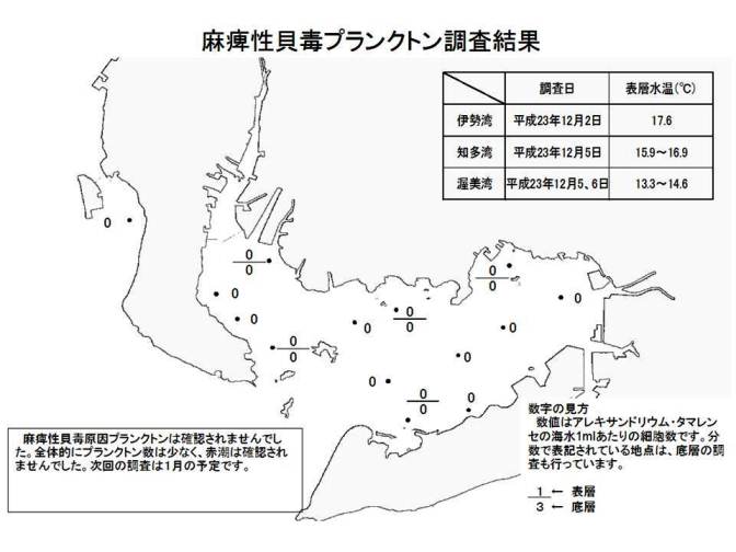 麻痺性貝毒原因プランクトン調査結果（平成23年12月7日） 