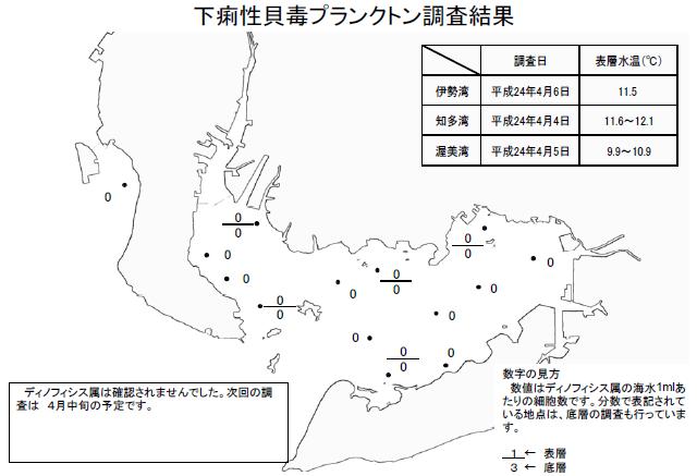 下痢性貝毒原因プランクトン調査結果（平成24年4月6日） 