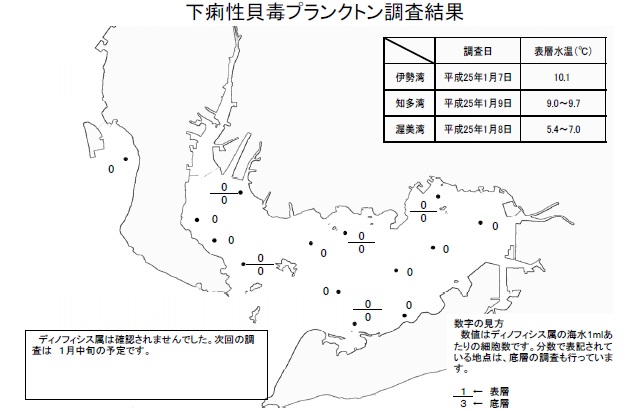 下痢性貝毒原因プランクトン調査結果（平成25年1月9日） 