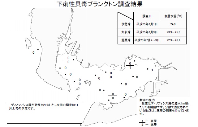 下痢性貝毒原因プランクトン調査結果（平成25年7月3日） 