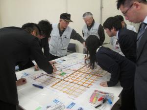 班ごとに分かれ、会社所在地の地図に地域の特徴（道路、鉄道、河川、公園、工場等）を色分けして表示　