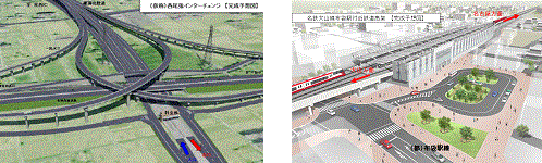 仮称西尾張ICと名鉄犬山線布袋駅の完成予想図